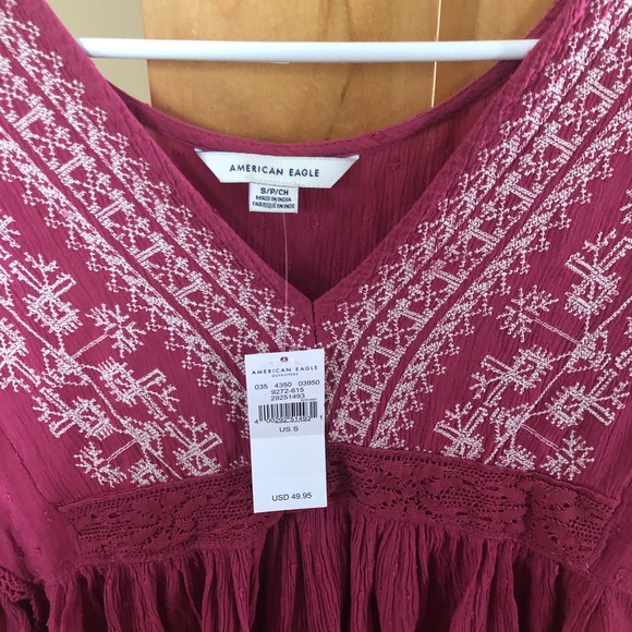 NWT American eagle embroidered boho v neck blouse - Picture 2 of 4